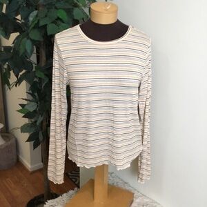 SO L long sleeve ribbed tee w/ruffle hem multi stripe